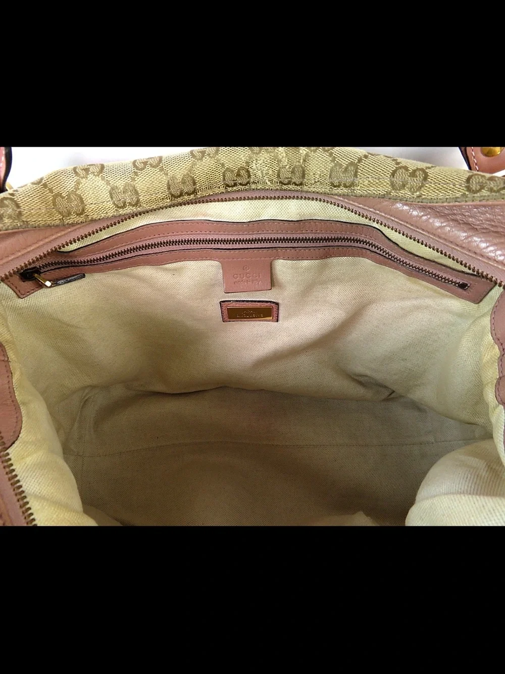 Gucci Beige GG Canvas Tote with Brown Leather Accents